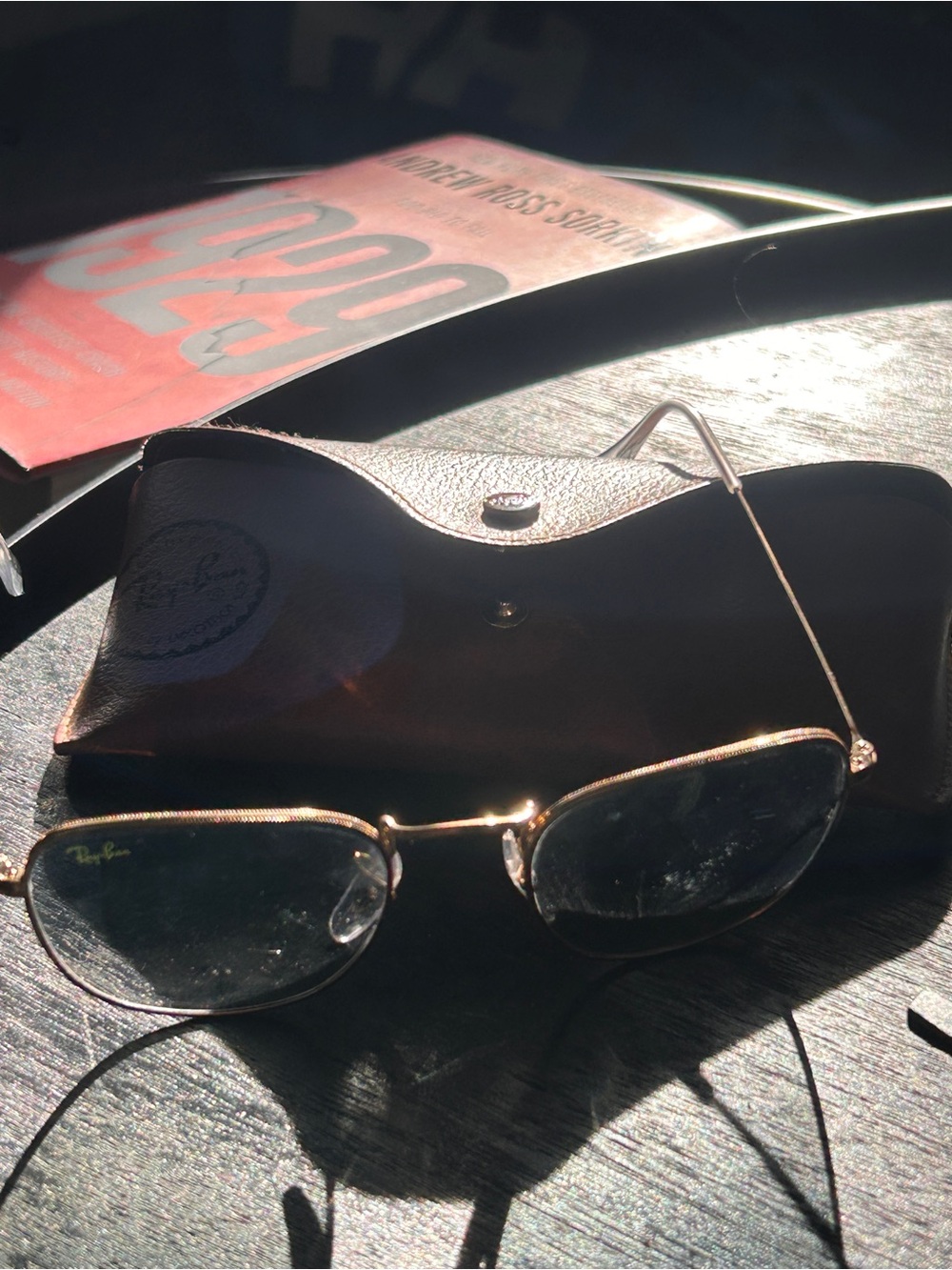 Ray-Ban Gold Frame Sunglasses with Dark Lenses